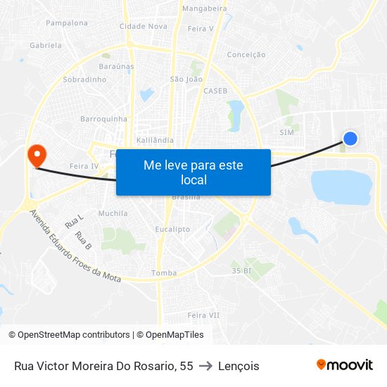 Rua Victor Moreira Do Rosario, 55 to Lençois map
