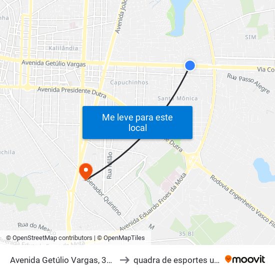 Avenida Getúlio Vargas, 3404 to quadra de esportes uefs map