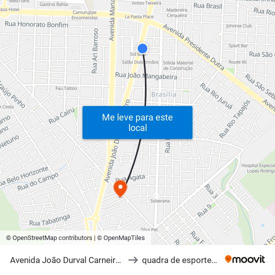 Avenida João Durval Carneiro, 1184 to quadra de esportes uefs map