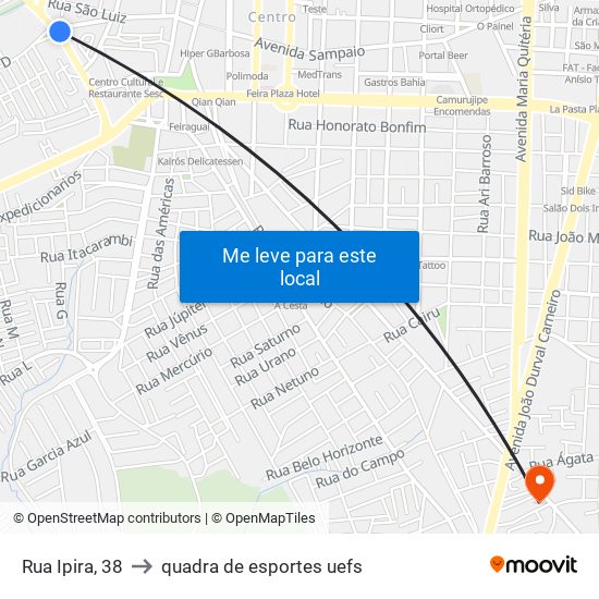 Rua Ipira, 38 to quadra de esportes uefs map