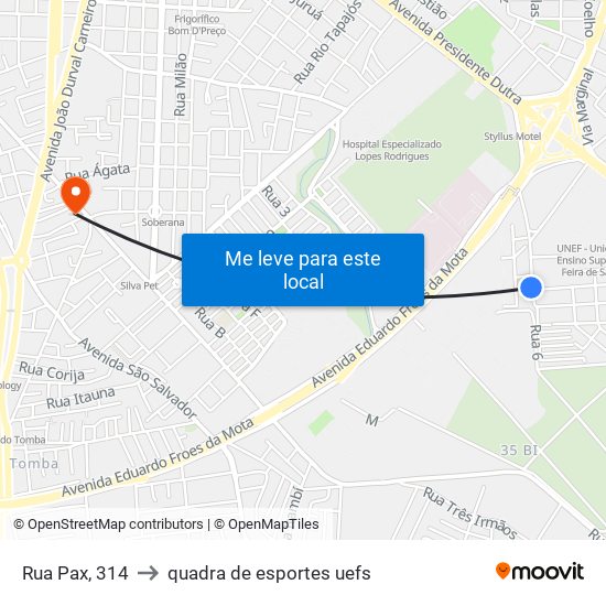 Rua Pax, 314 to quadra de esportes uefs map