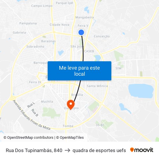 Rua Dos Tupinambás, 840 to quadra de esportes uefs map