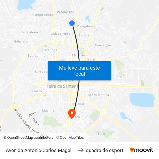 Avenida Antônio Carlos Magalhães, 1333 to quadra de esportes uefs map