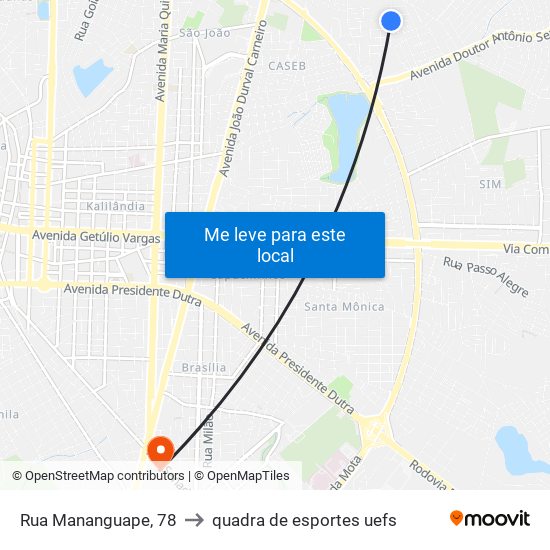 Rua Mananguape, 78 to quadra de esportes uefs map