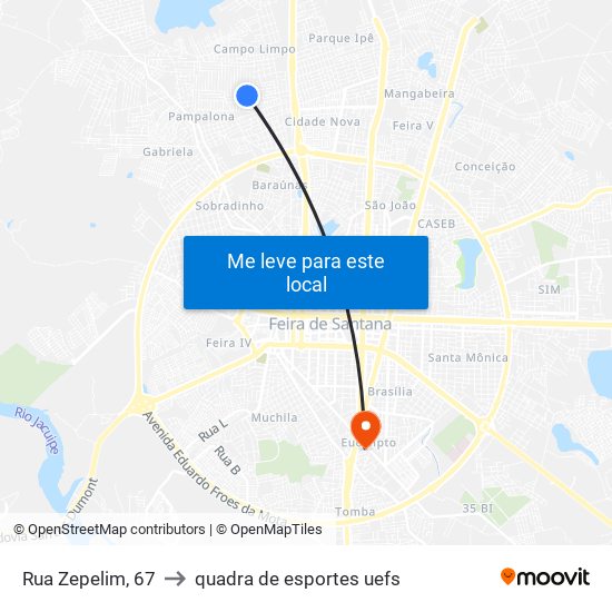 Rua Zepelim, 67 to quadra de esportes uefs map