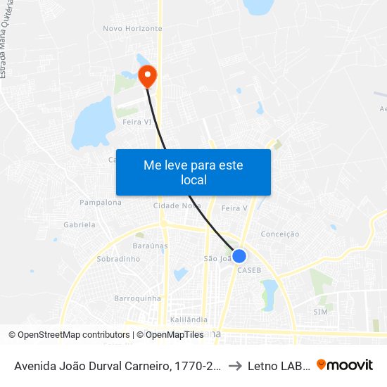 Avenida João Durval Carneiro, 1770-2348 to Letno LABIO map