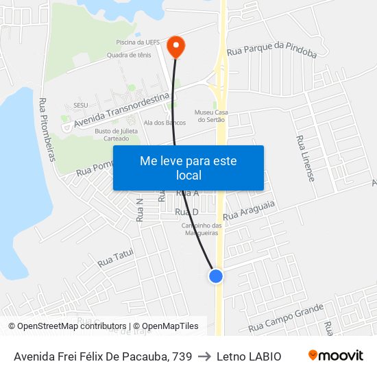 Avenida Frei Félix De Pacauba, 739 to Letno LABIO map