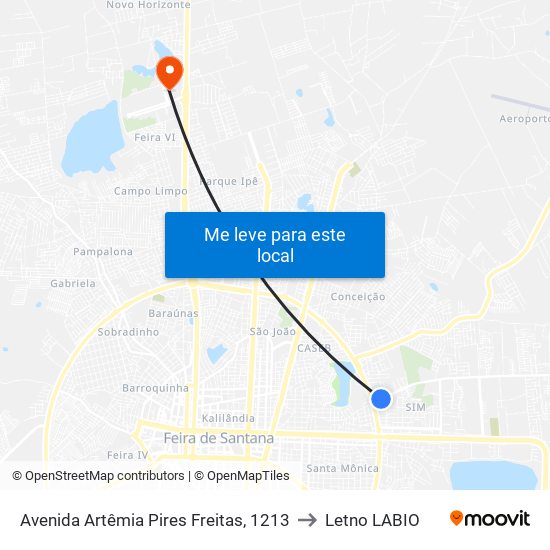 Avenida Artêmia Pires Freitas, 1213 to Letno LABIO map