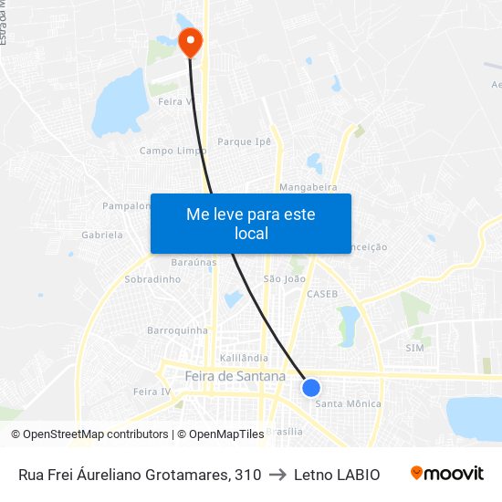 Rua Frei Áureliano Grotamares, 310 to Letno LABIO map
