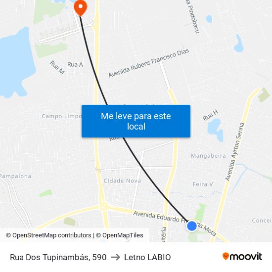 Rua Dos Tupinambás, 590 to Letno LABIO map