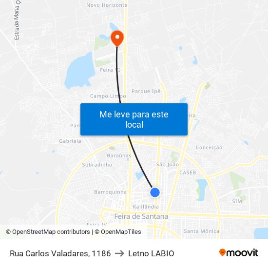 Rua Carlos Valadares, 1186 to Letno LABIO map