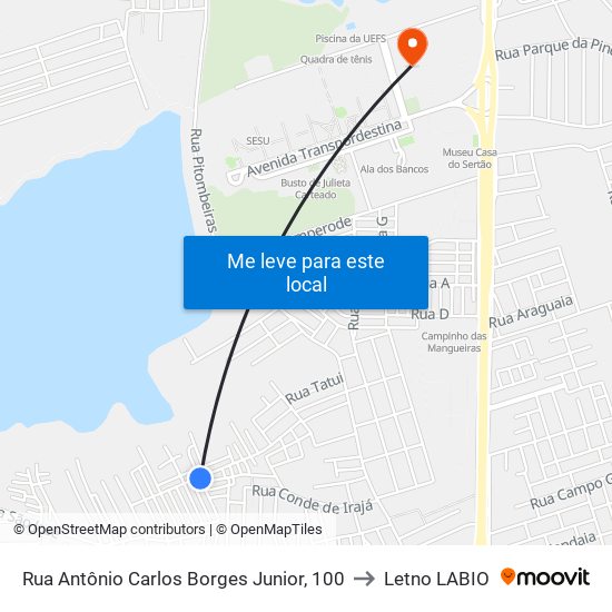 Rua Antônio Carlos Borges Junior, 100 to Letno LABIO map
