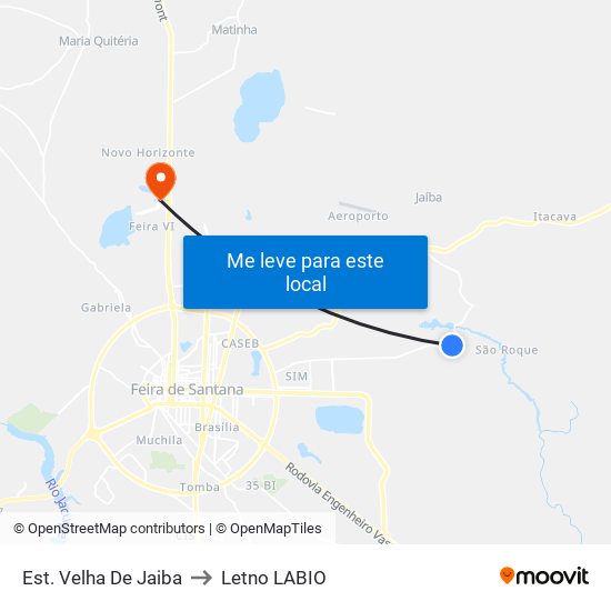 Est. Velha De Jaiba to Letno LABIO map