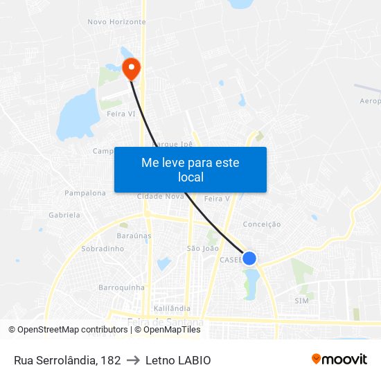 Rua Serrolândia, 182 to Letno LABIO map