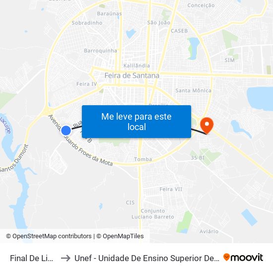 Final De Linha Bar to Unef - Unidade De Ensino Superior De Feira De Santana map