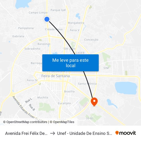 Avenida Frei Félix De Pacauba, 2860-2968 to Unef - Unidade De Ensino Superior De Feira De Santana map