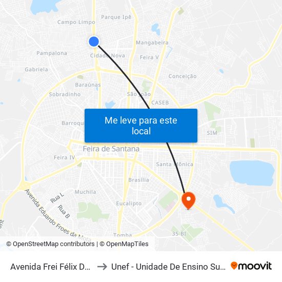 Avenida Frei Félix De Pacauba, 821-851 to Unef - Unidade De Ensino Superior De Feira De Santana map