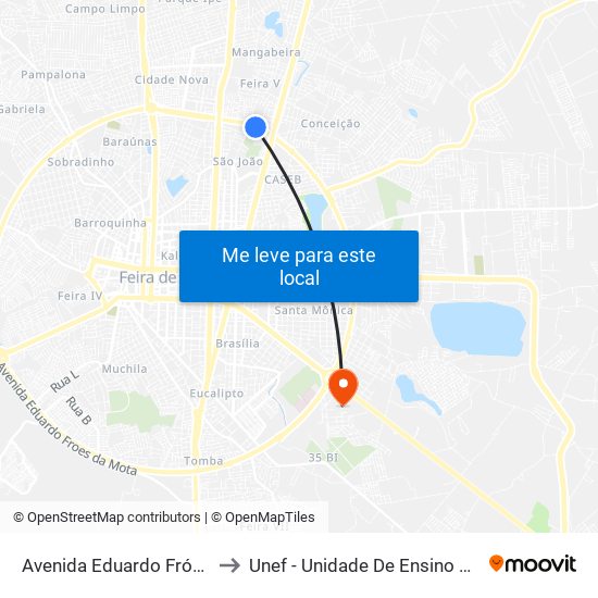 Avenida Eduardo Fróes Da Mota, 4170-4188 to Unef - Unidade De Ensino Superior De Feira De Santana map