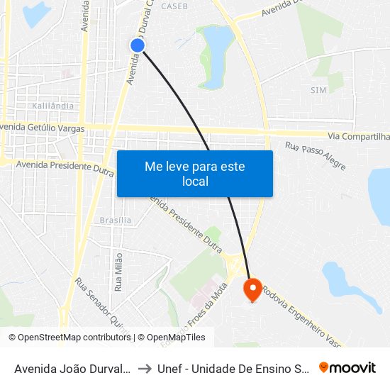 Avenida João Durval Carneiro, 3074-3100 to Unef - Unidade De Ensino Superior De Feira De Santana map