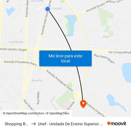 Shopping Boulevard to Unef - Unidade De Ensino Superior De Feira De Santana map