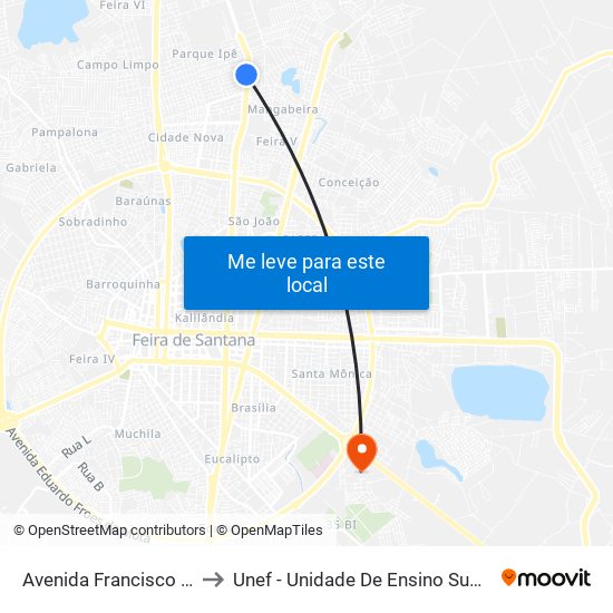 Avenida Francisco Fraga Maia, 5675 to Unef - Unidade De Ensino Superior De Feira De Santana map
