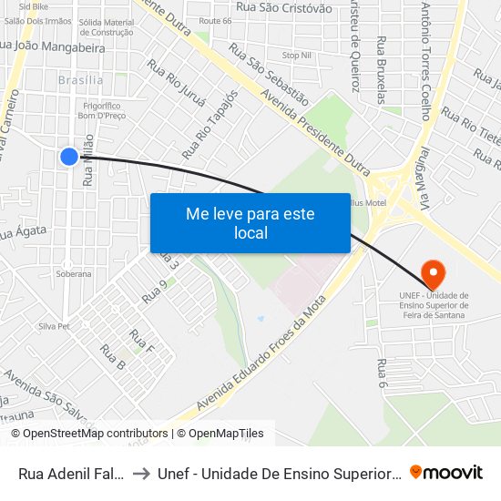 Rua Adenil Falcão, 1008 to Unef - Unidade De Ensino Superior De Feira De Santana map