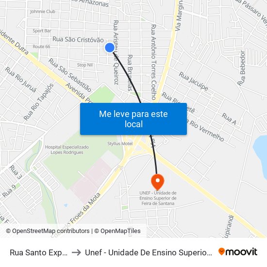 Rua Santo Expedito, 917 to Unef - Unidade De Ensino Superior De Feira De Santana map