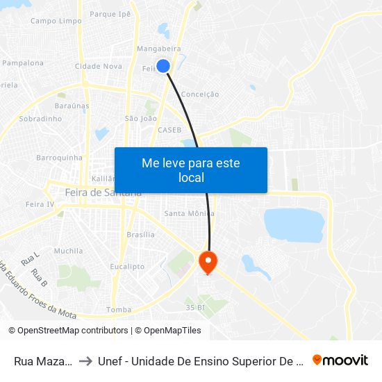 Rua Mazagan, 2 to Unef - Unidade De Ensino Superior De Feira De Santana map