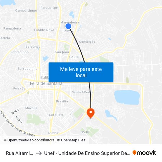 Rua Altamira, 480 to Unef - Unidade De Ensino Superior De Feira De Santana map