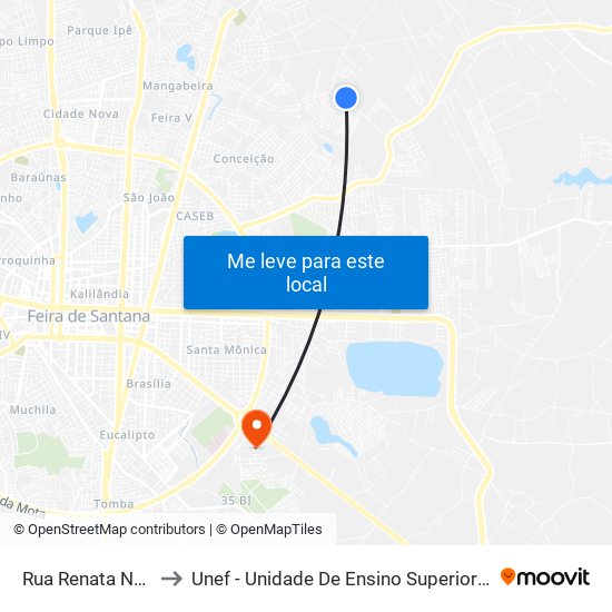 Rua Renata Novais, 777 to Unef - Unidade De Ensino Superior De Feira De Santana map