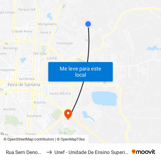 Rua Sem Denominacao, 452 to Unef - Unidade De Ensino Superior De Feira De Santana map