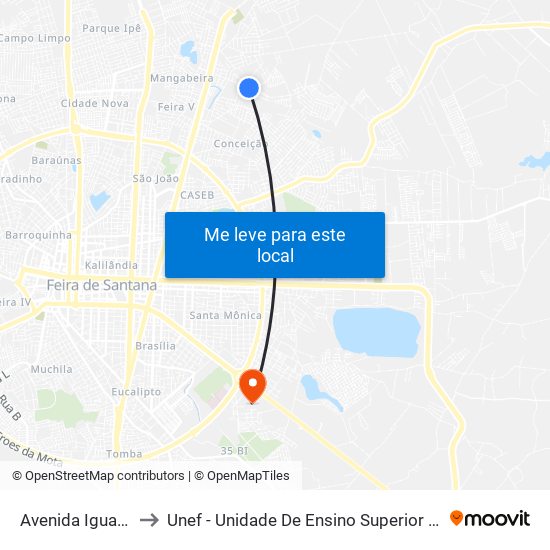 Avenida Iguatemi, 907 to Unef - Unidade De Ensino Superior De Feira De Santana map