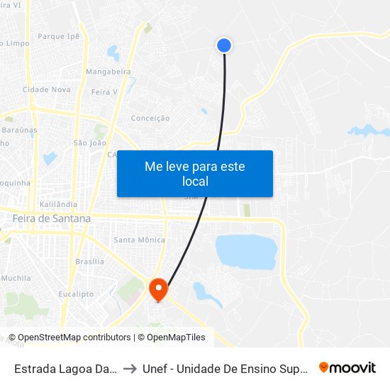 Estrada Lagoa Das Pedras, 4876 to Unef - Unidade De Ensino Superior De Feira De Santana map