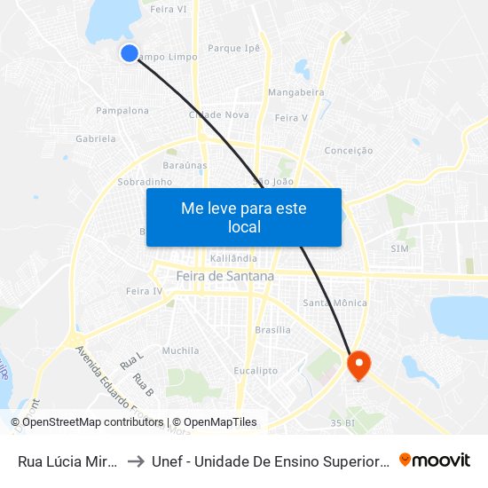 Rua Lúcia Miranda, 141 to Unef - Unidade De Ensino Superior De Feira De Santana map