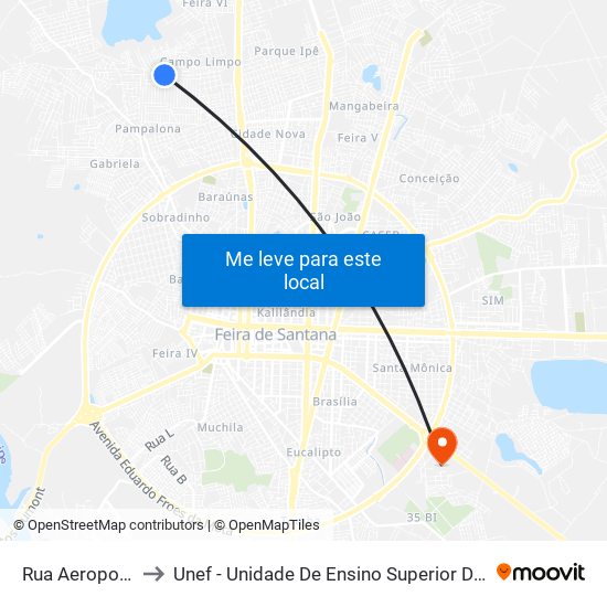 Rua Aeroporto, 510 to Unef - Unidade De Ensino Superior De Feira De Santana map