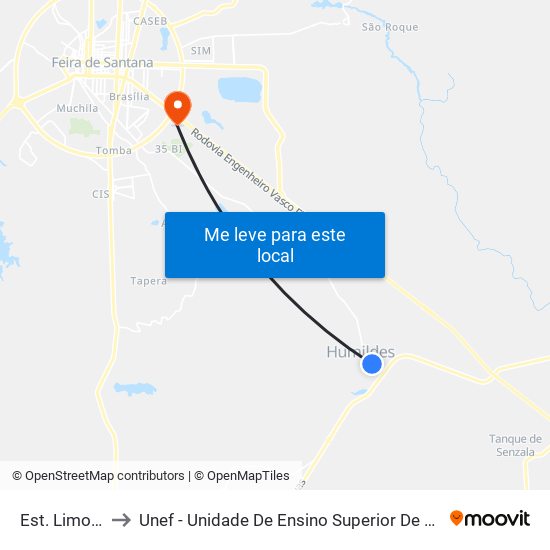 Est. Limoeiro 8 to Unef - Unidade De Ensino Superior De Feira De Santana map