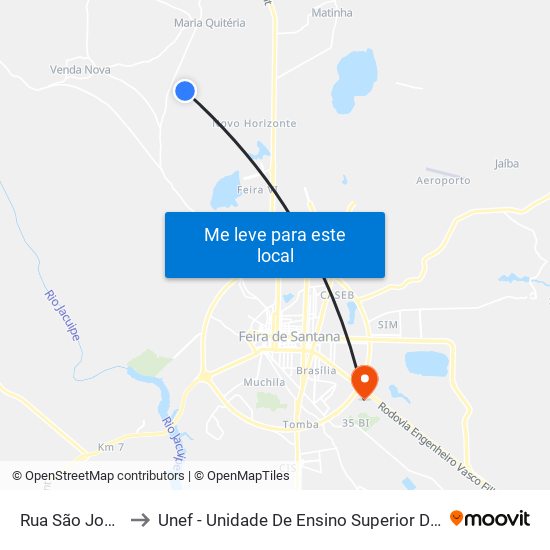Rua São José, 6396 to Unef - Unidade De Ensino Superior De Feira De Santana map