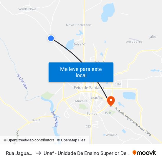 Rua Jaguara, 100 to Unef - Unidade De Ensino Superior De Feira De Santana map