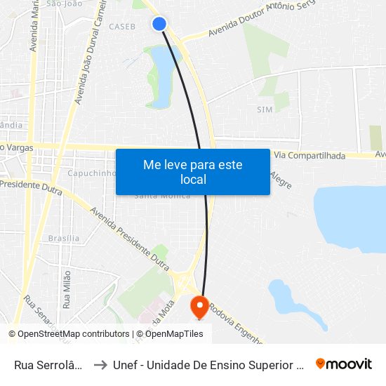 Rua Serrolândia, 182 to Unef - Unidade De Ensino Superior De Feira De Santana map