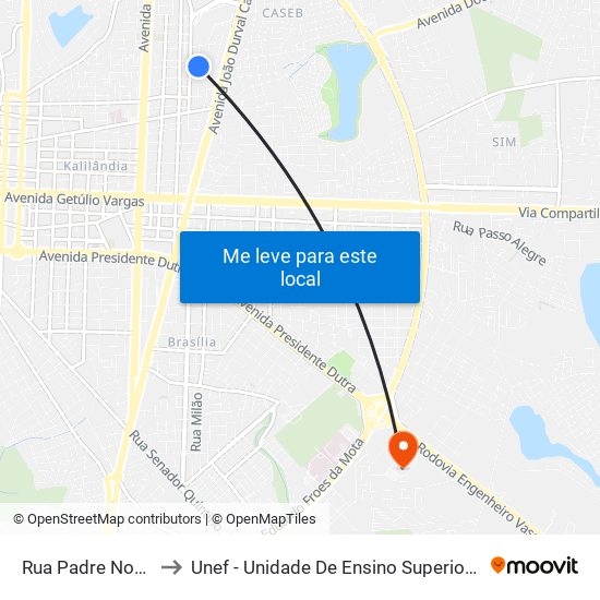 Rua Padre Nobrega, 311 to Unef - Unidade De Ensino Superior De Feira De Santana map