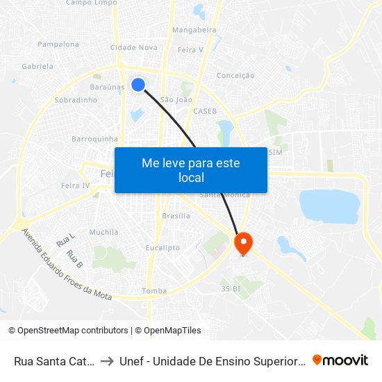 Rua Santa Catarina, 261 to Unef - Unidade De Ensino Superior De Feira De Santana map