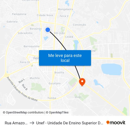 Rua Amazonas, 85 to Unef - Unidade De Ensino Superior De Feira De Santana map