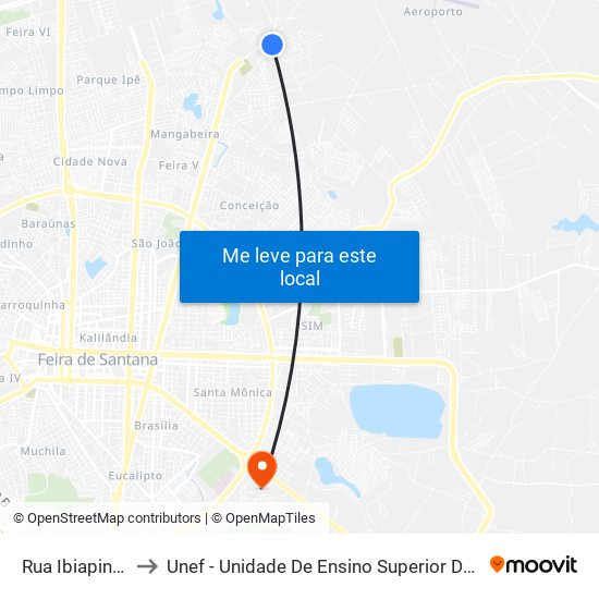 Rua Ibiapina, 1540 to Unef - Unidade De Ensino Superior De Feira De Santana map