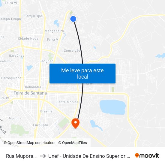 Rua Muporanga, 224 to Unef - Unidade De Ensino Superior De Feira De Santana map