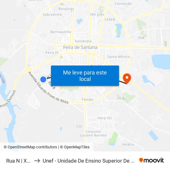 Rua N | Xx, 104 to Unef - Unidade De Ensino Superior De Feira De Santana map