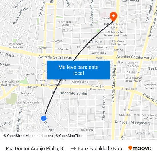 Rua Doutor Araújo Pinho, 367 to Fan - Faculdade Nobre map