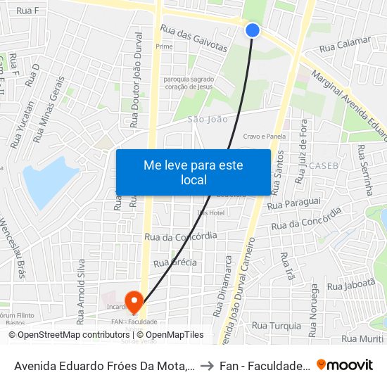 Avenida Eduardo Fróes Da Mota, 4170-4188 to Fan - Faculdade Nobre map