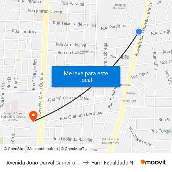 Avenida João Durval Carneiro, 3311 to Fan - Faculdade Nobre map