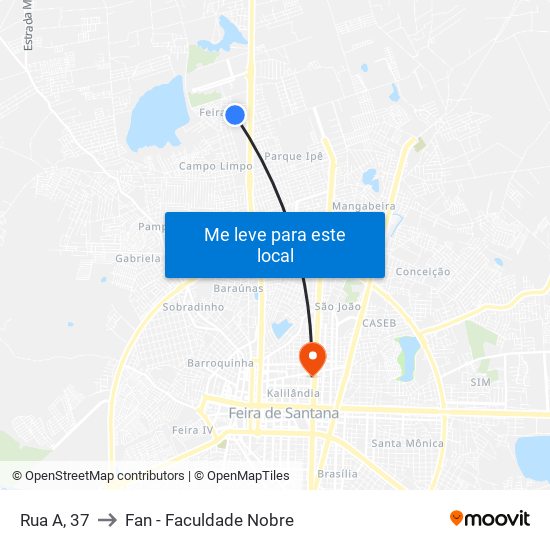 Rua A, 37 to Fan - Faculdade Nobre map