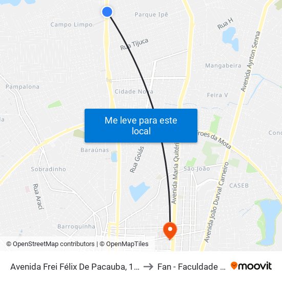 Avenida Frei Félix De Pacauba, 1790-1844 to Fan - Faculdade Nobre map